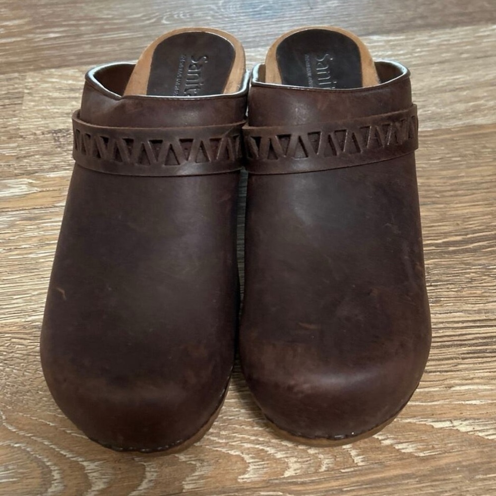Sanita Brown Leather Clogs